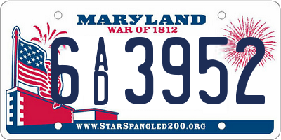 MD license plate 6AD3952