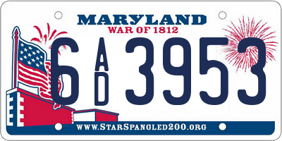MD license plate 6AD3953