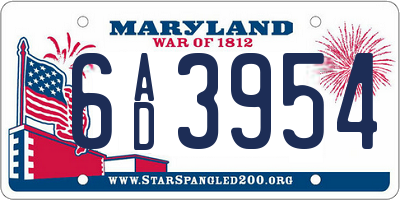 MD license plate 6AD3954