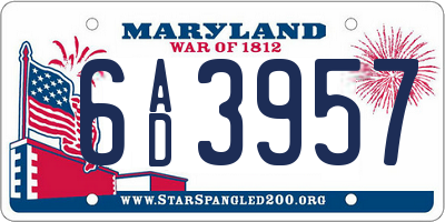 MD license plate 6AD3957