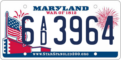 MD license plate 6AD3964