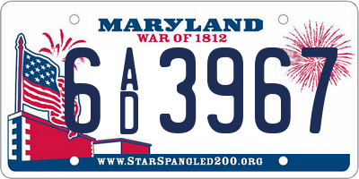 MD license plate 6AD3967