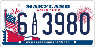 MD license plate 6AD3980