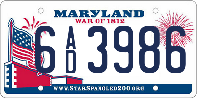 MD license plate 6AD3986