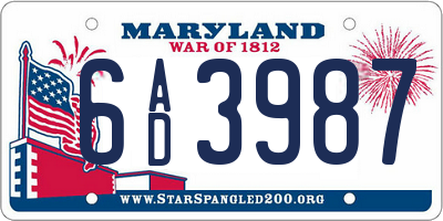 MD license plate 6AD3987
