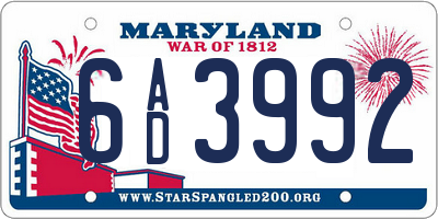 MD license plate 6AD3992