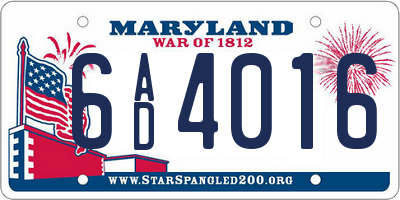 MD license plate 6AD4016