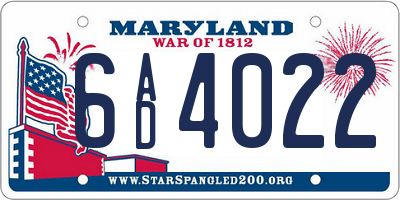 MD license plate 6AD4022