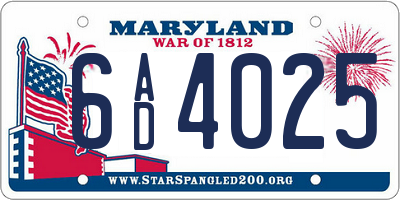 MD license plate 6AD4025