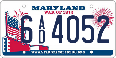 MD license plate 6AD4052