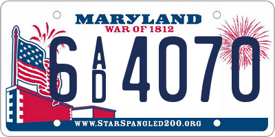 MD license plate 6AD4070