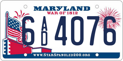 MD license plate 6AD4076