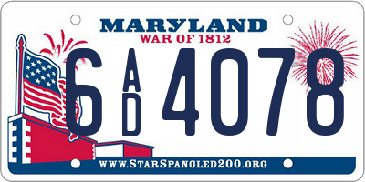 MD license plate 6AD4078