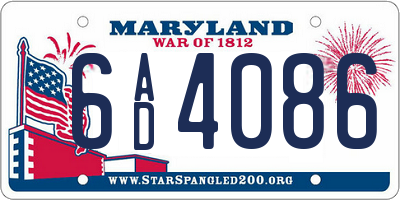 MD license plate 6AD4086