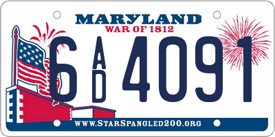 MD license plate 6AD4091