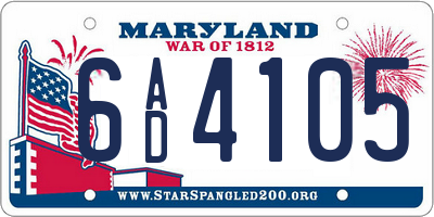 MD license plate 6AD4105