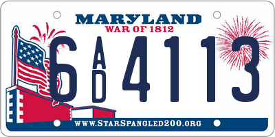 MD license plate 6AD4113