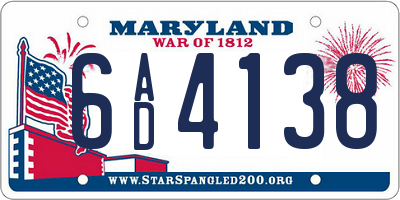MD license plate 6AD4138
