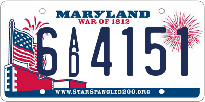 MD license plate 6AD4151