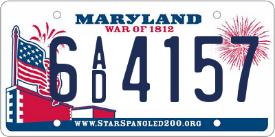 MD license plate 6AD4157