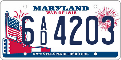 MD license plate 6AD4203