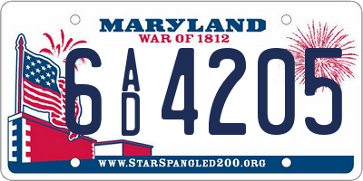 MD license plate 6AD4205
