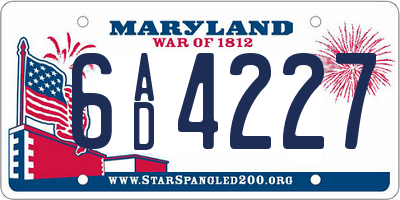 MD license plate 6AD4227
