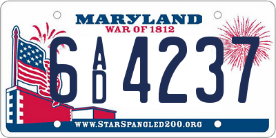MD license plate 6AD4237