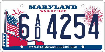 MD license plate 6AD4254