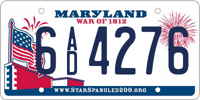 MD license plate 6AD4276