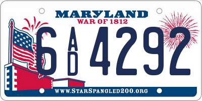 MD license plate 6AD4292