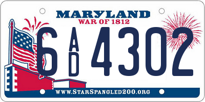 MD license plate 6AD4302