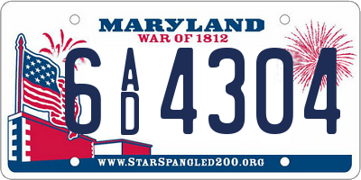 MD license plate 6AD4304