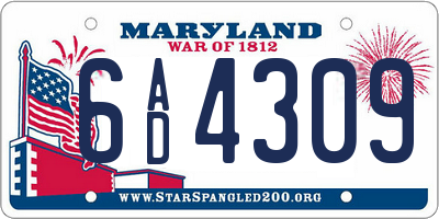 MD license plate 6AD4309