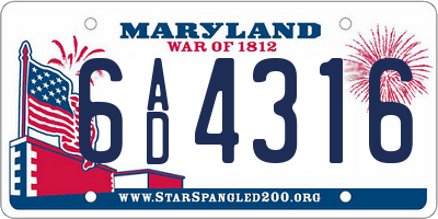 MD license plate 6AD4316
