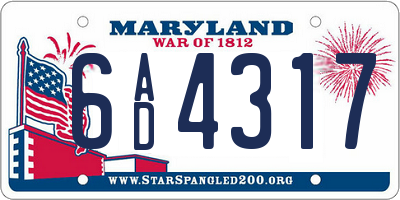 MD license plate 6AD4317