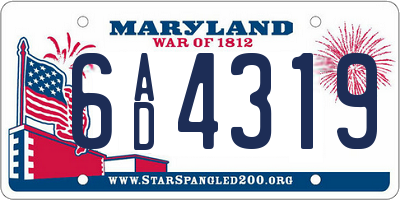 MD license plate 6AD4319