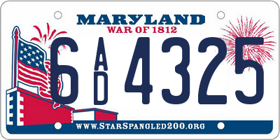 MD license plate 6AD4325