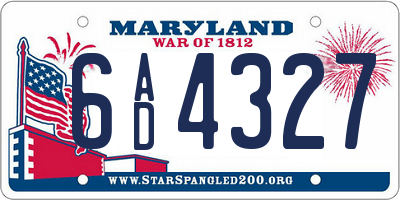 MD license plate 6AD4327