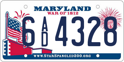 MD license plate 6AD4328