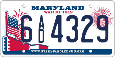 MD license plate 6AD4329
