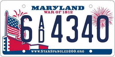 MD license plate 6AD4340