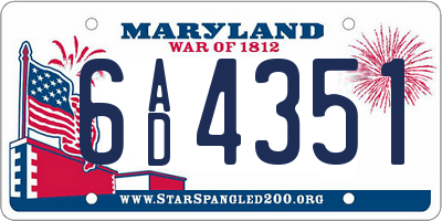 MD license plate 6AD4351