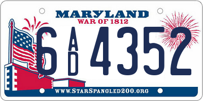 MD license plate 6AD4352