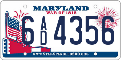 MD license plate 6AD4356