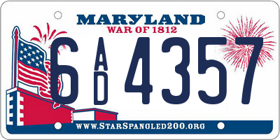 MD license plate 6AD4357