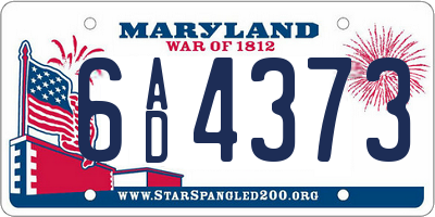 MD license plate 6AD4373