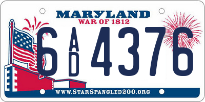 MD license plate 6AD4376