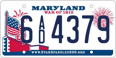 MD license plate 6AD4379