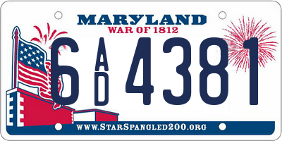 MD license plate 6AD4381